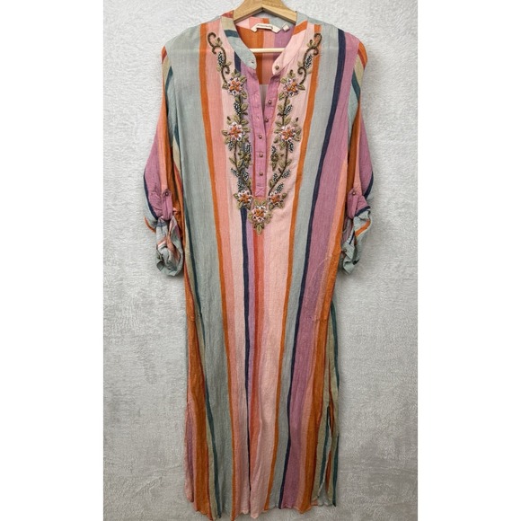 Soft Surroundings Dresses & Skirts - Soft Surroundings Aruba Caftan Beaded Embroidered Maxi Dress Colorfull Rainbow L